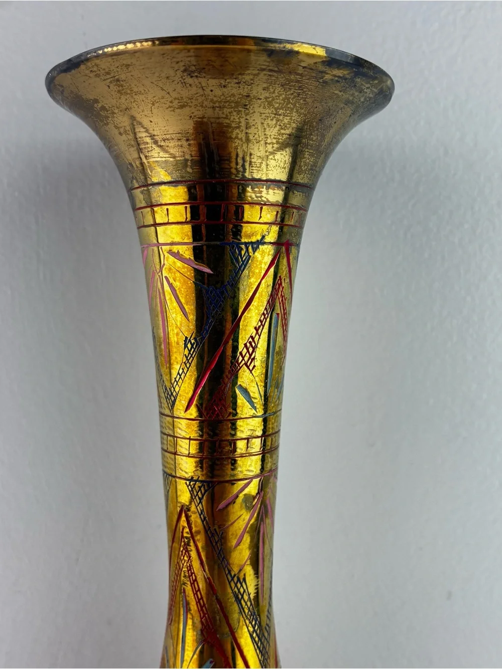 Brass Hand Crafted Etched Brass Vase Made in India